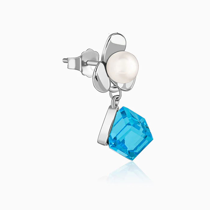 Silver Pearl Prism Drop Earrings - Image 4