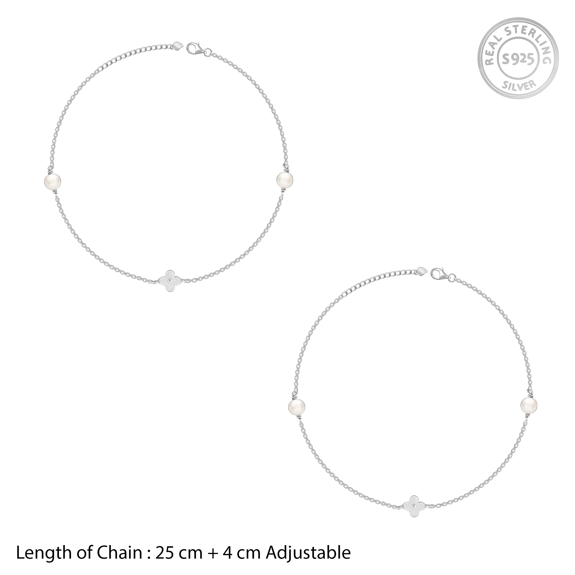 Silver Pearls & Flower Anklet - Image 3