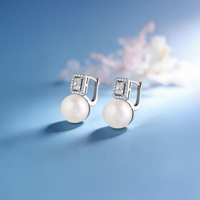 Silver Pearly Glam Earrings - Image 2