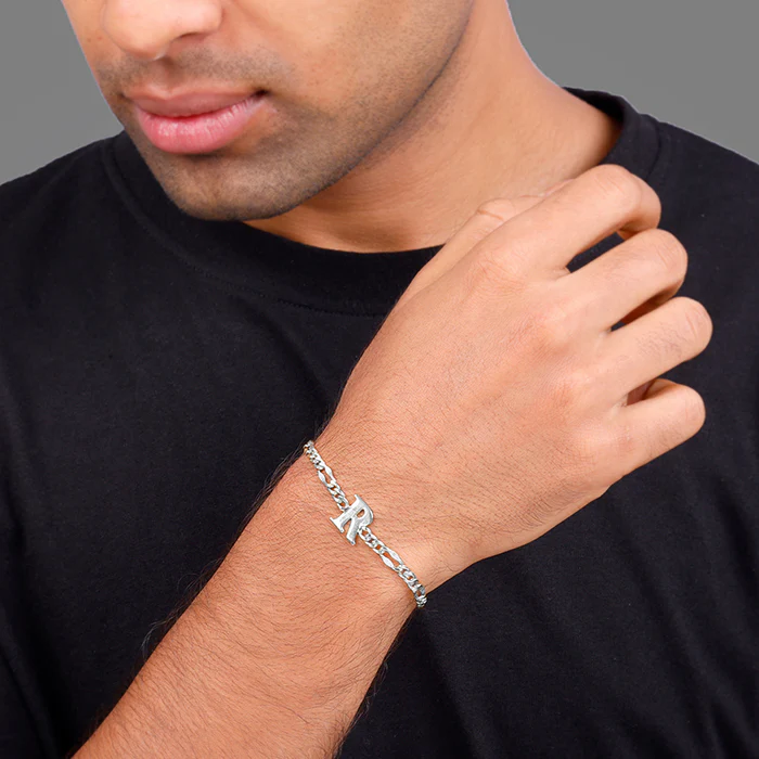 Silver Personalised Alpha Initial Bracelet For Him - Image 3