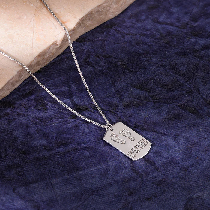 Silver Personalised Baby Foot Print Pendant For Him - Image 2