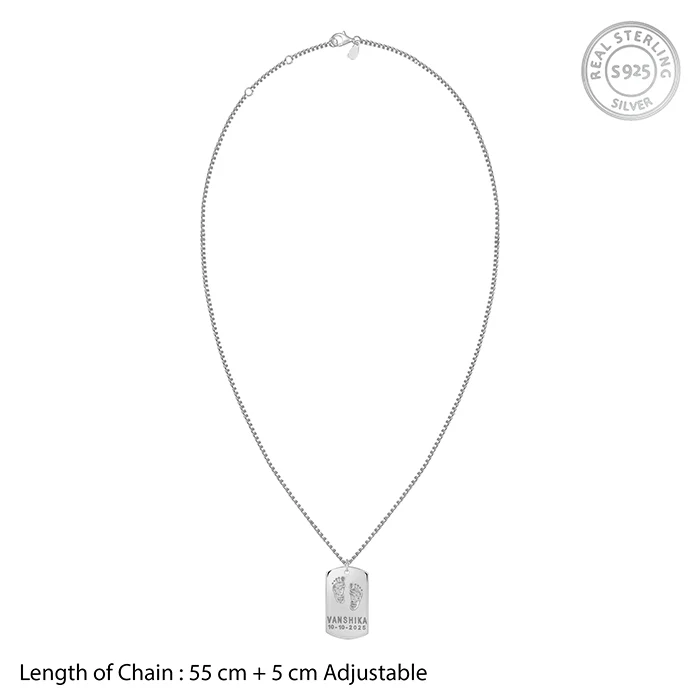 Silver Personalised Baby Foot Print Pendant For Him - Image 4