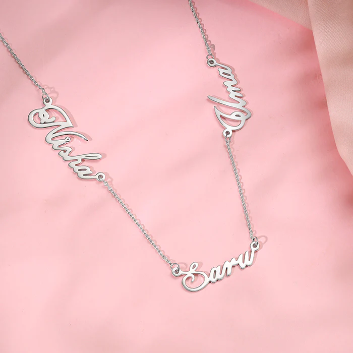 Silver Personalised Bestie Trio Name Necklace - Image 2