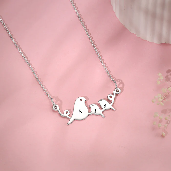 Silver Personalised Birdie Initial Necklace - Image 2