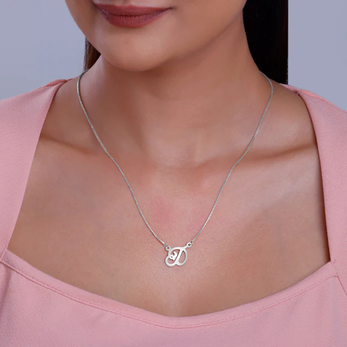 Silver Personalised Cursive Initial Necklace - Image 3