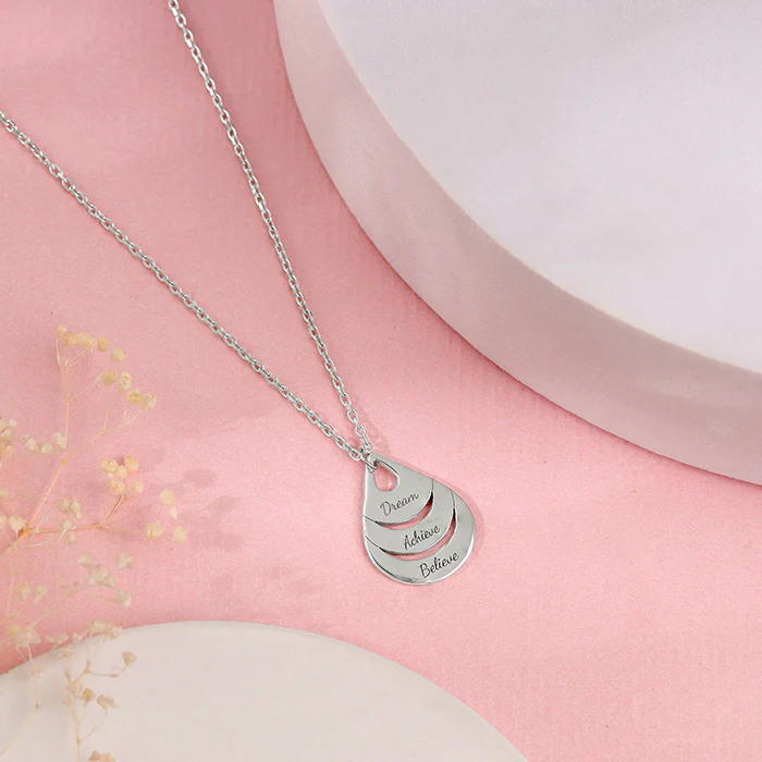 Silver Personalised Dreamy Teardrop Pendant With Link Chain - Image 3
