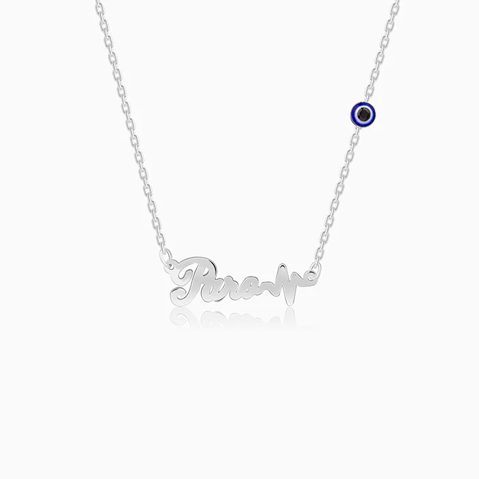 Silver Personalised Evil Eye Heartbeat Necklace