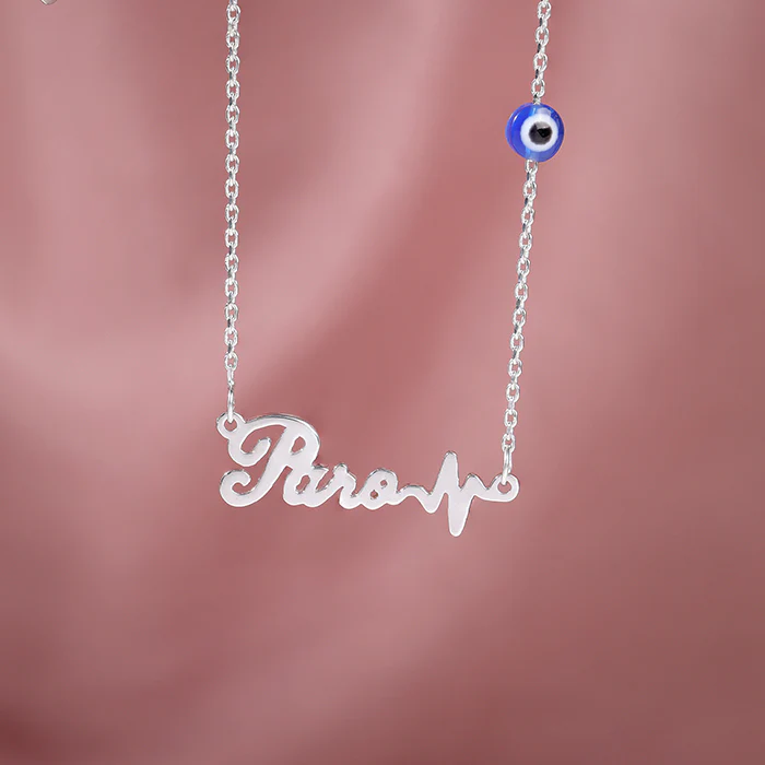 Silver Personalised Evil Eye Heartbeat Necklace - Image 2