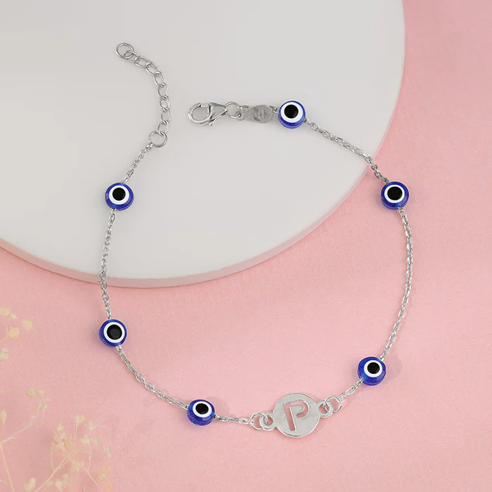Silver Personalised Evil Eye Initial Bracelet - Image 3