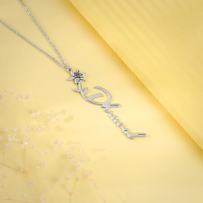 Silver Personalised Flower Name Pendant with Link Chain - Image 3
