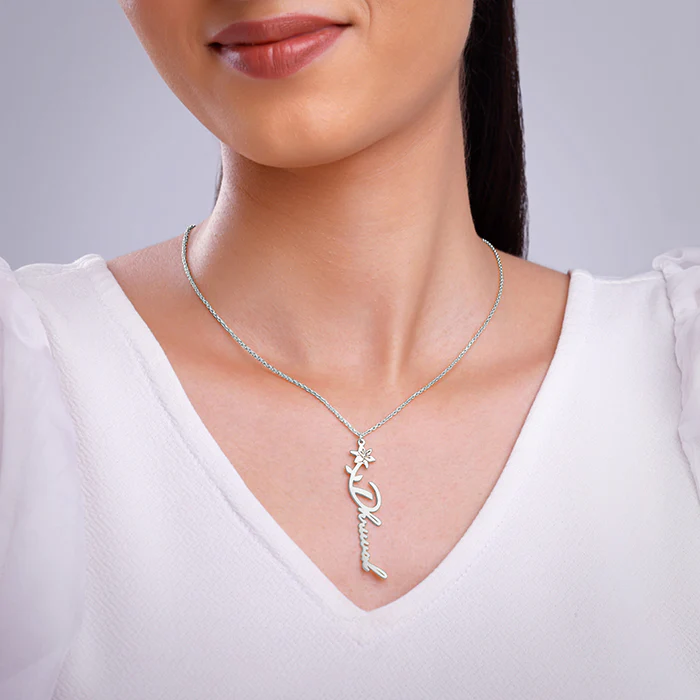 Silver Personalised Flower Name Pendant with Link Chain - Image 4