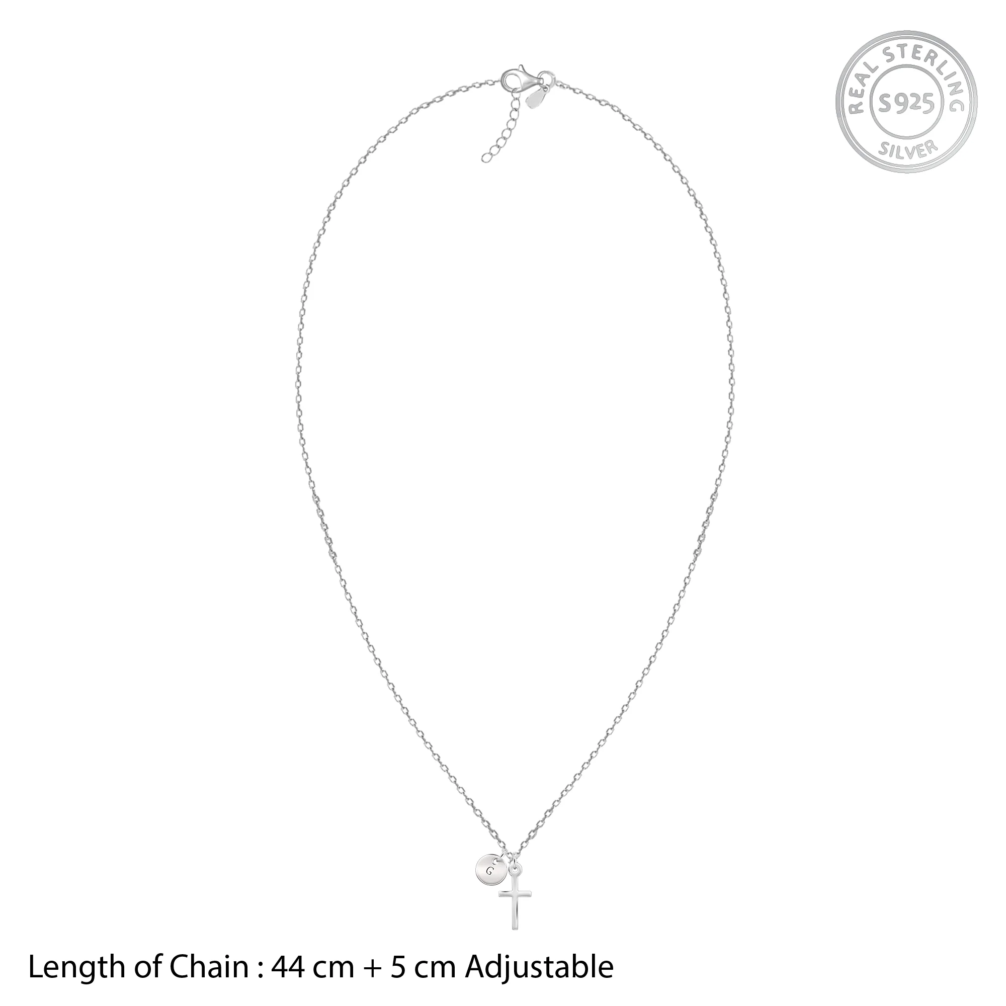 Silver Personalised Halo Cross Pendant With Link Chain - Image 5