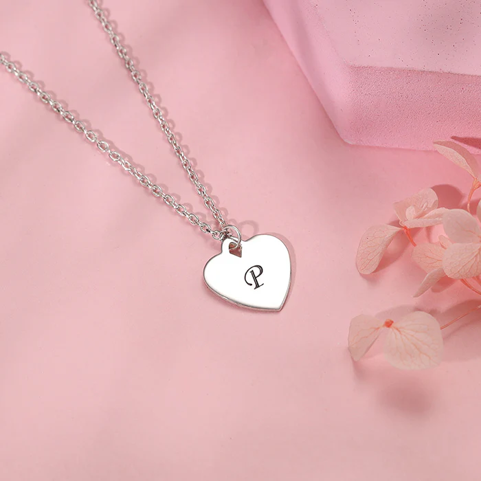Silver Personalised Heart Initial Pendant With Link Chain - Image 2
