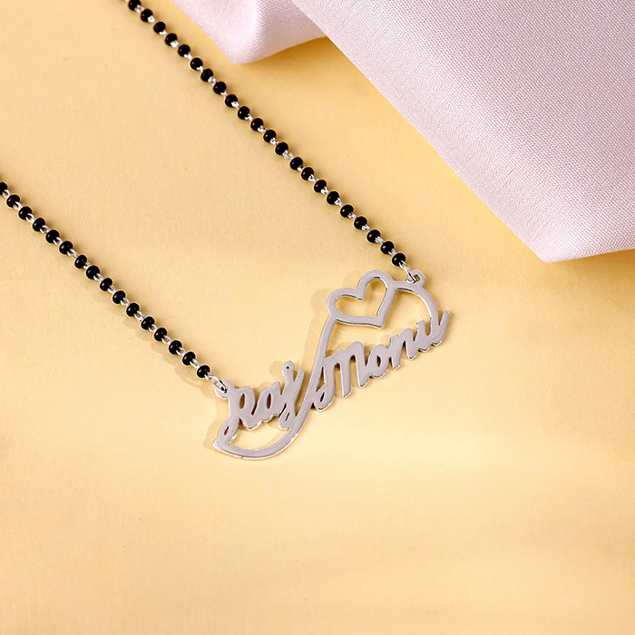 Silver Personalised Heart Name Mangalsutra - Image 2