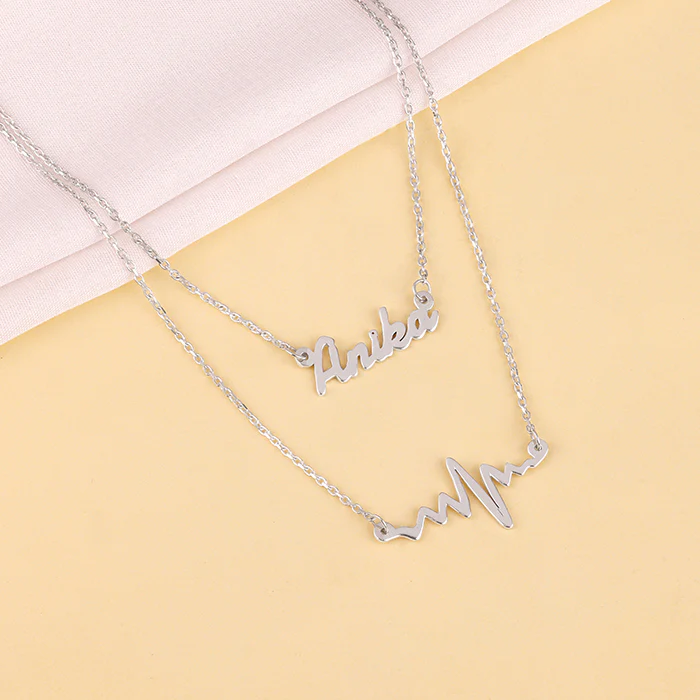 Silver Personalised Heartbeat Layered Necklace - Image 2