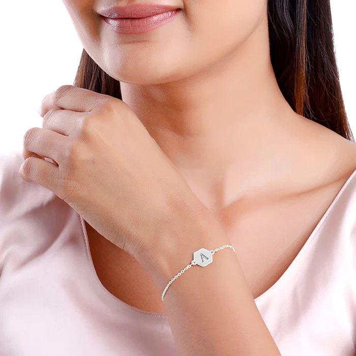 Silver Personalised Hexagon Initial Bracelet - Image 3