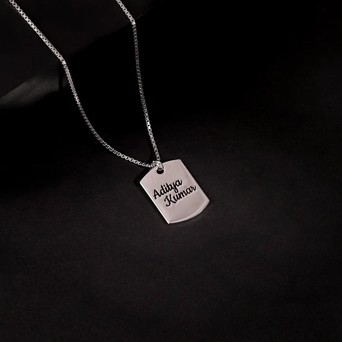 Silver Personalised Military Dog Tag Pendant with Box Chain For Him - Image 2