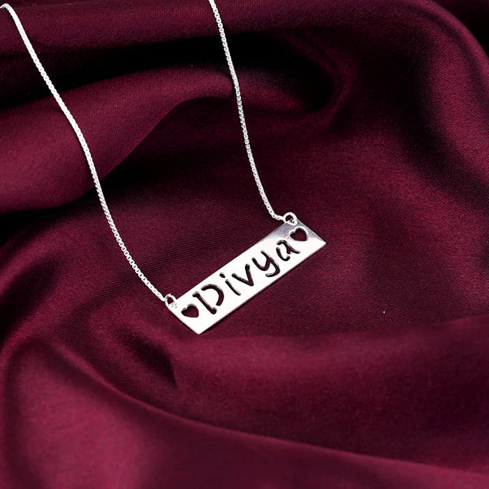 Silver Personalised Name Engraved with Love Necklace - Image 2
