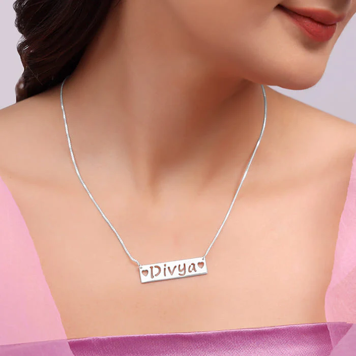 Silver Personalised Name Engraved with Love Necklace - Image 3