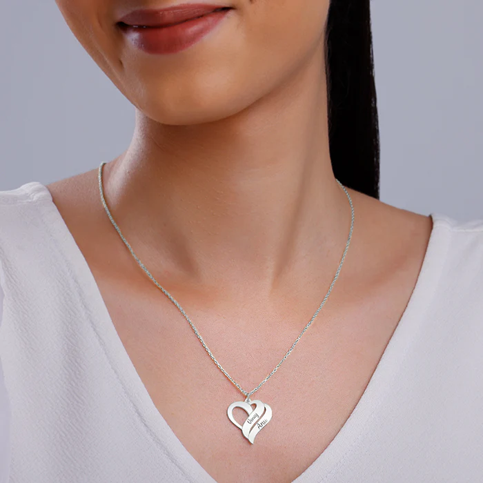 Silver Personalised Name Heart Duo Pendant With Link Chain - Image 4