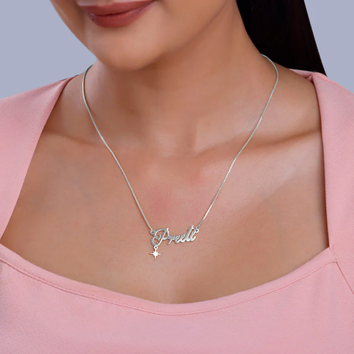 Silver Personalised Name Star Charm Necklace - Image 3