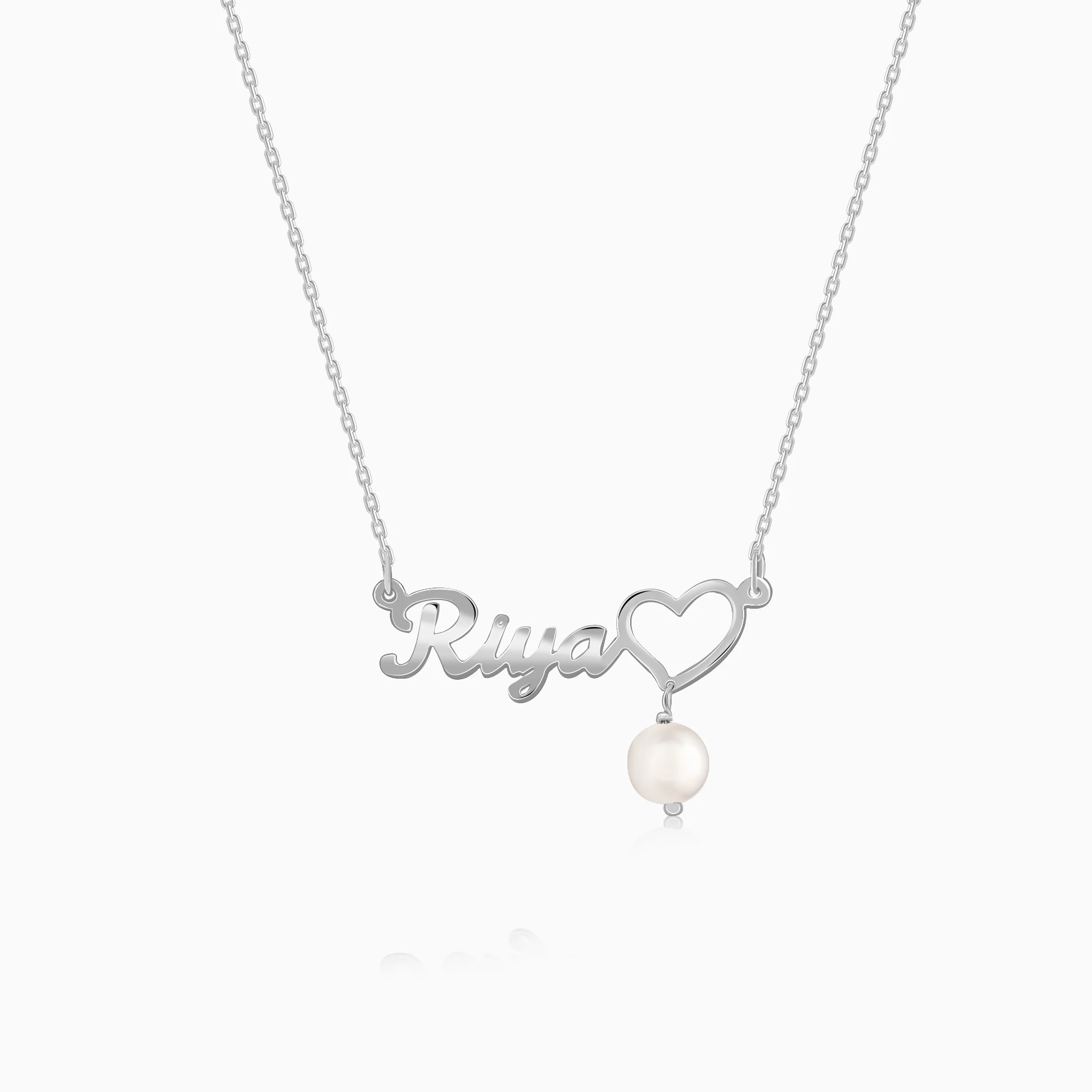 Silver Personalised Pearl Heart Necklace - Image 2