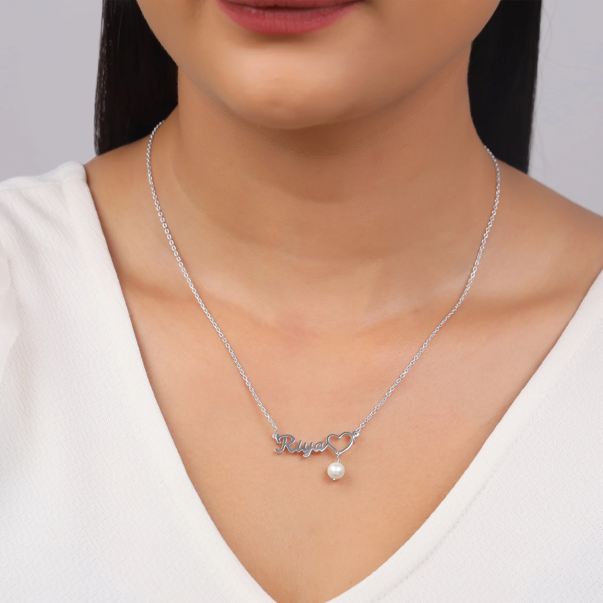 Silver Personalised Pearl Heart Necklace - Image 4