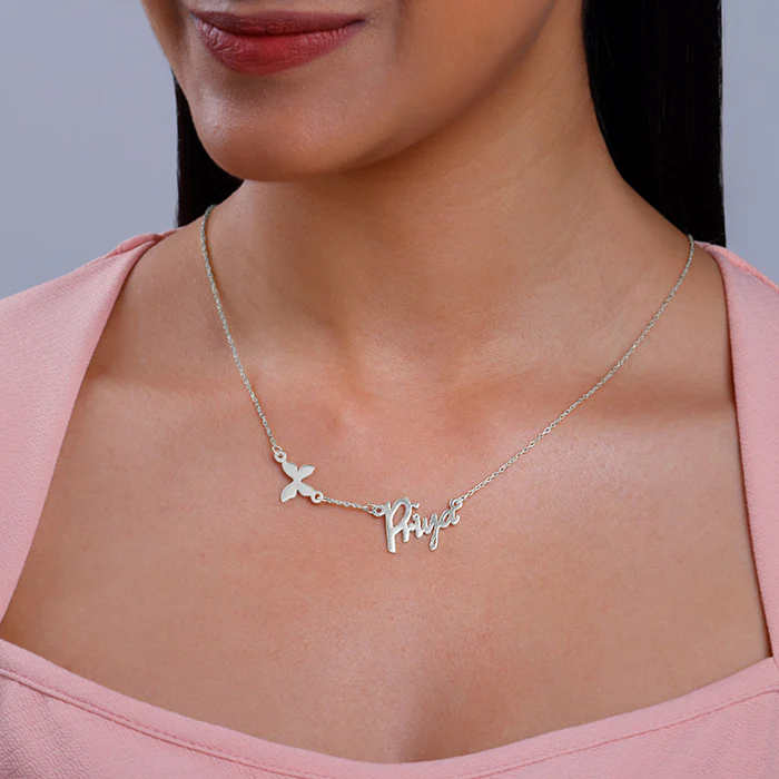 Silver Personalised Pretty Butterfly Necklace - Image 4
