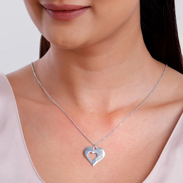 Silver Personalised Shy Heart Pendant - Image 4