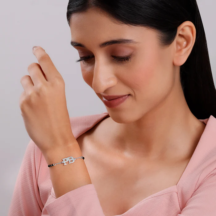 Silver Personalised Signature Initial Mangalsutra Bracelet - Image 3