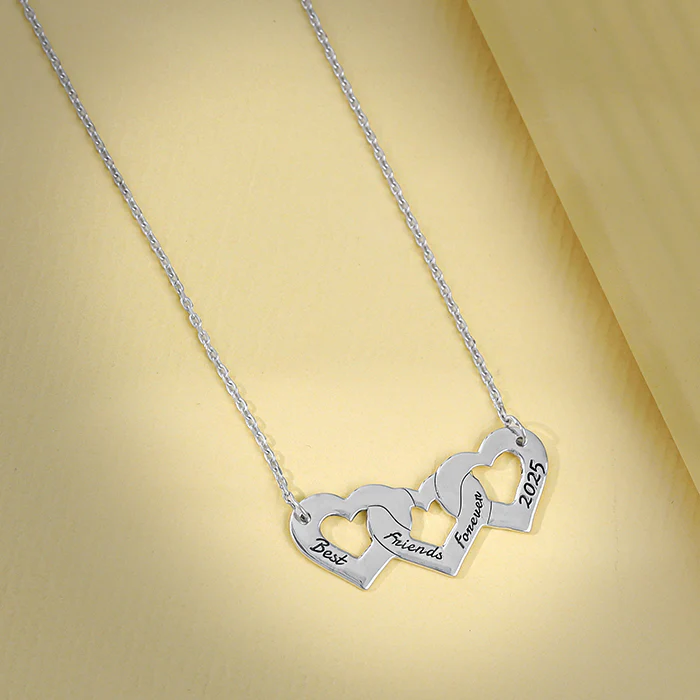 Silver Personalised Triple Heart BFF Necklace - Image 3