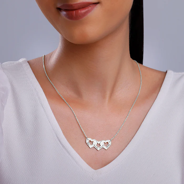 Silver Personalised Triple Heart BFF Necklace - Image 4