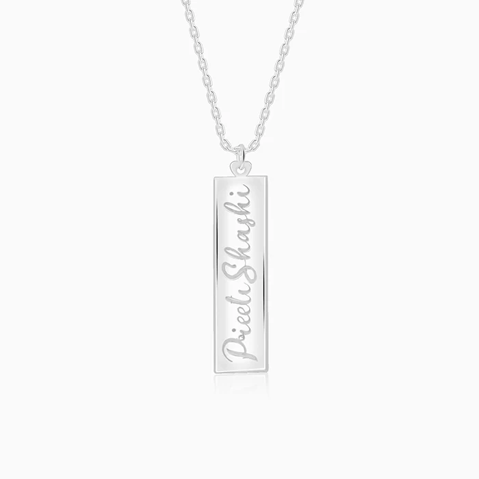 Silver Personalised Two-Name Bar Pendant - Image 2