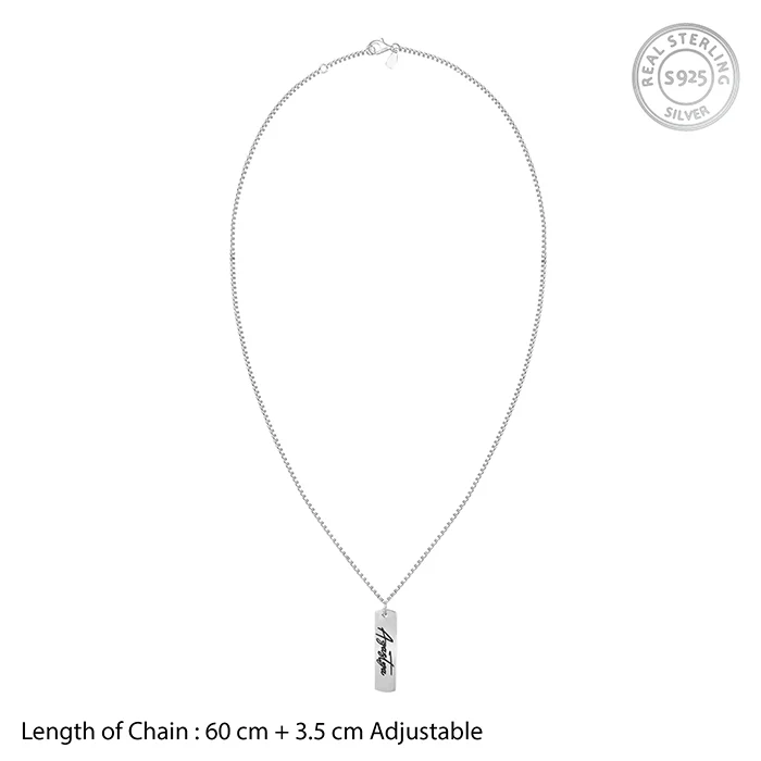 Silver Personalised Vertical Bar Name Pendant with Box Chain For Him - Image 5
