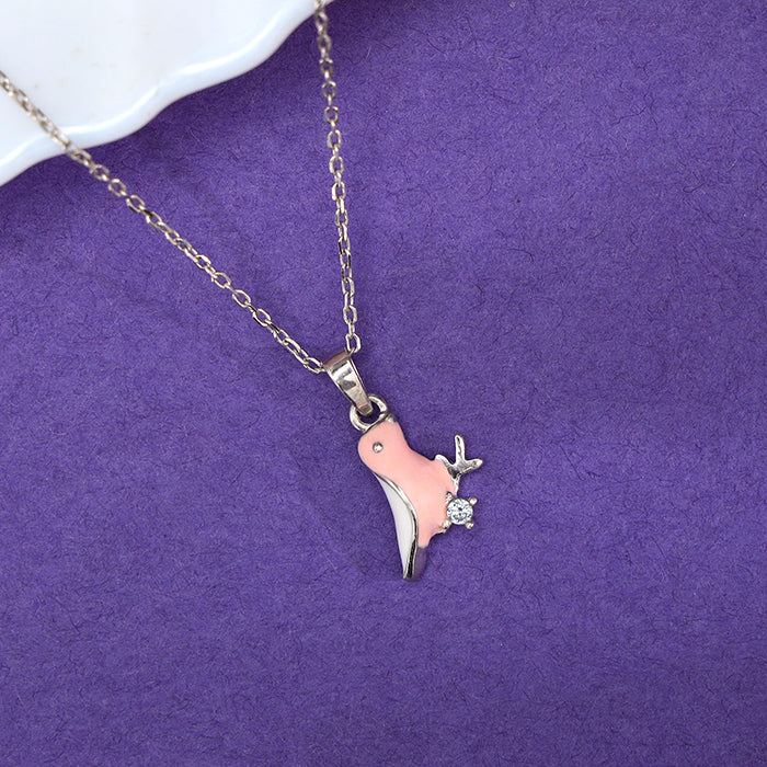 Silver Pink Bird Kids Pendant With Link Chain - Image 2
