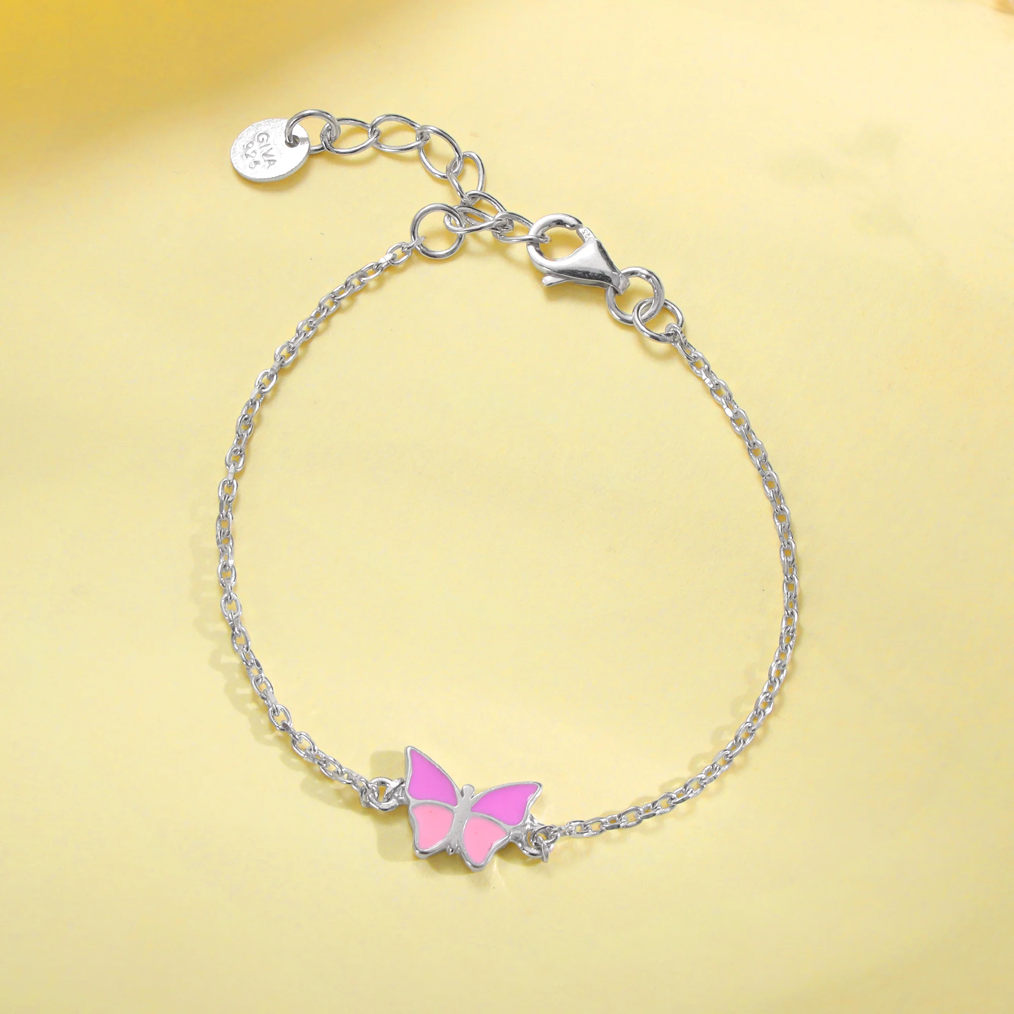 Silver Pink Butterfly Kids Bracelet  (2- 8 years) - Image 2