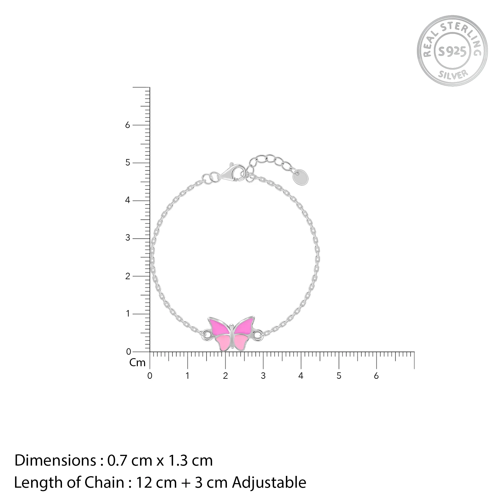 Silver Pink Butterfly Kids Bracelet  (2- 8 years) - Image 4