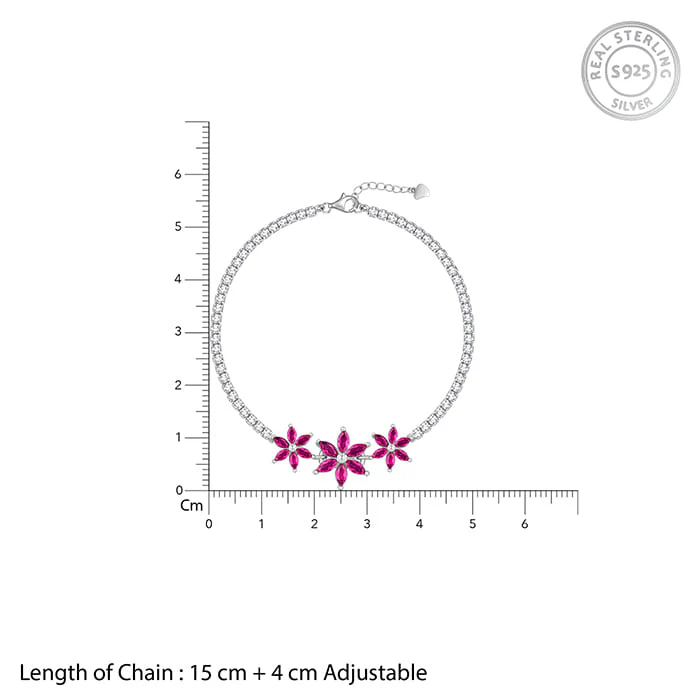 Silver Pink Floral Tennis Bracelet - Image 4
