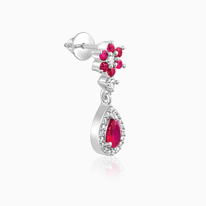 Silver Pink Flower Mini Drop Earrings - Image 4