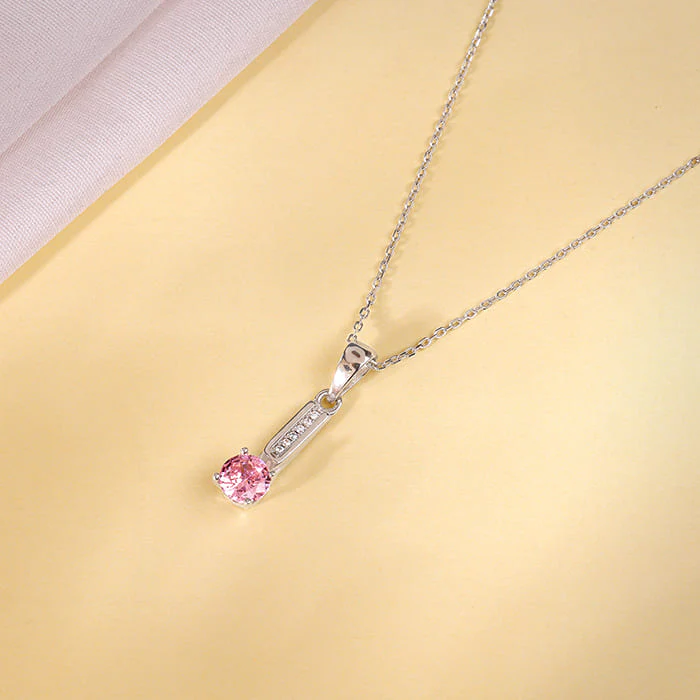 Silver Pink Glam Pendant With Link Chain