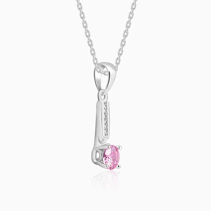 Silver Pink Glam Pendant With Link Chain - Image 4