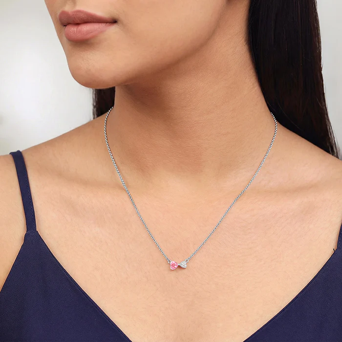 Silver Pink Glow Hearts Necklace - Image 3