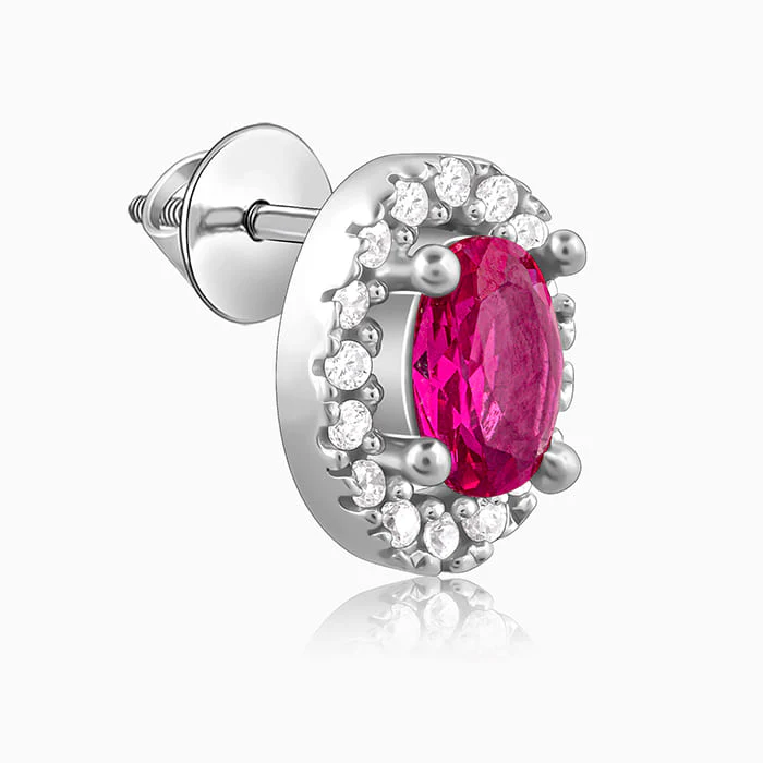 Silver Pink Oval Halo Studs - Image 4