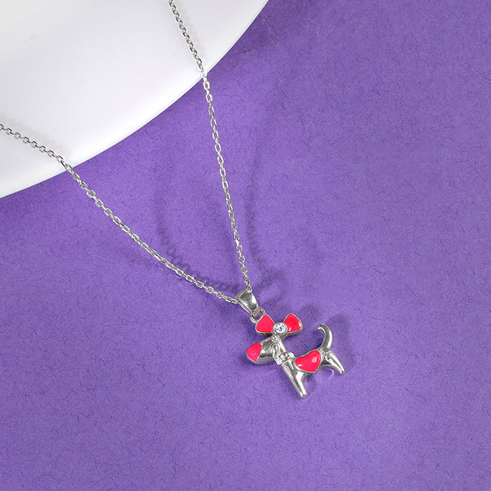 Silver Pink Puppy Kids Pendant With Link Chain - Image 2