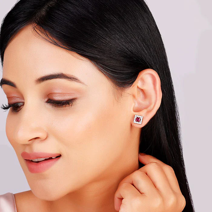 Silver Pink Quad Earrings - Image 3