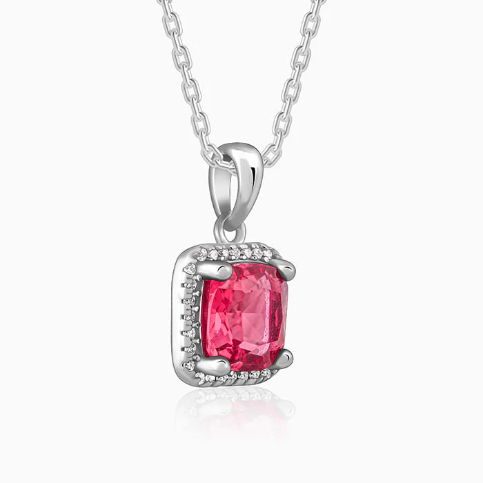 Silver Pink Square Pendant With Link Chain - Image 4