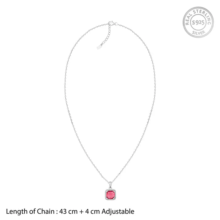 Silver Pink Square Pendant With Link Chain - Image 6