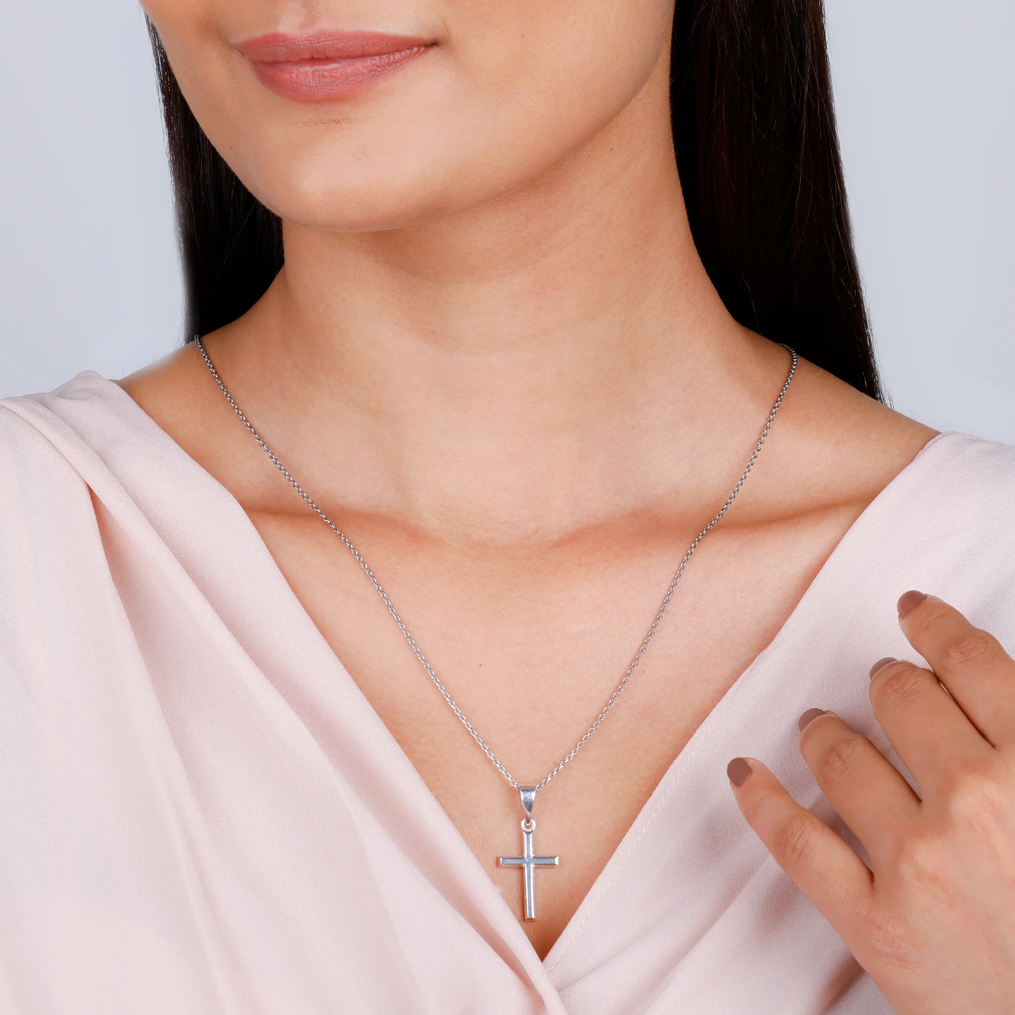 Silver Blessed Holy Cross Pendant with Link Chain - Image 3