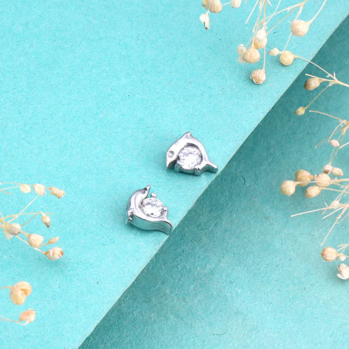 Silver Playful Dolphin Earrings - Image 2