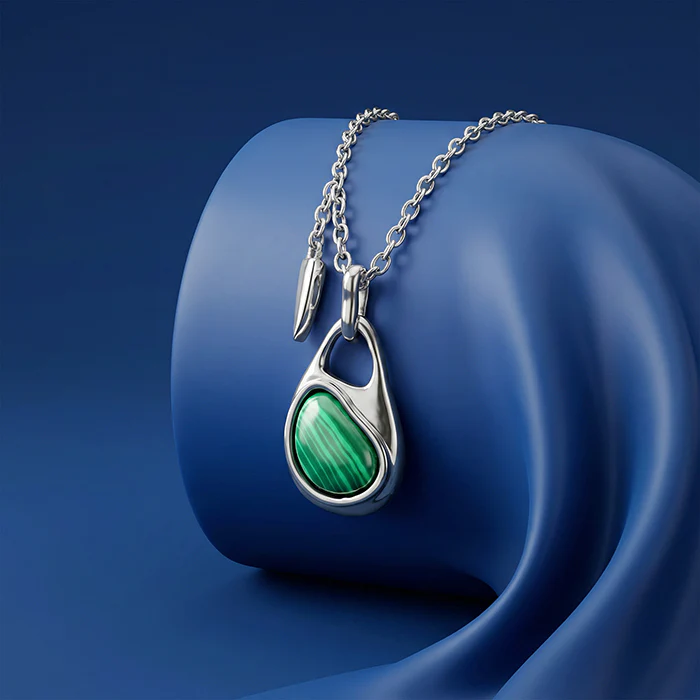 Silver Prism in Green Pendant With Link Chain - Image 2